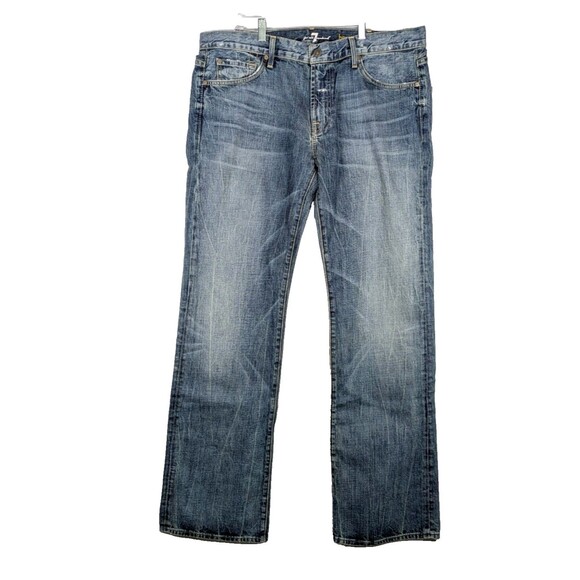 7 Seven For All Mankind Mens Bootcut Jeans Blue Denim Stretch Size 38x35 - Picture 1 of 15